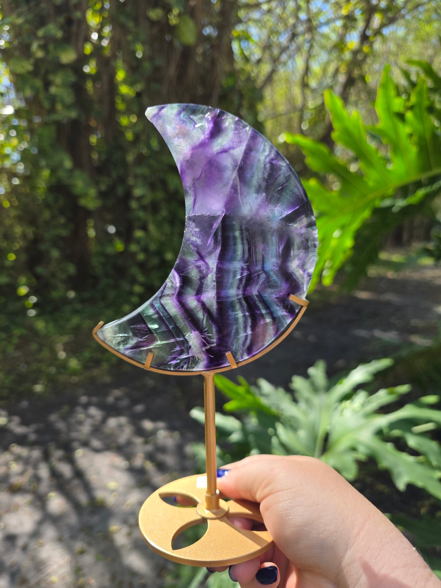 Rainbow Fluorite Crescent Moon • Option B