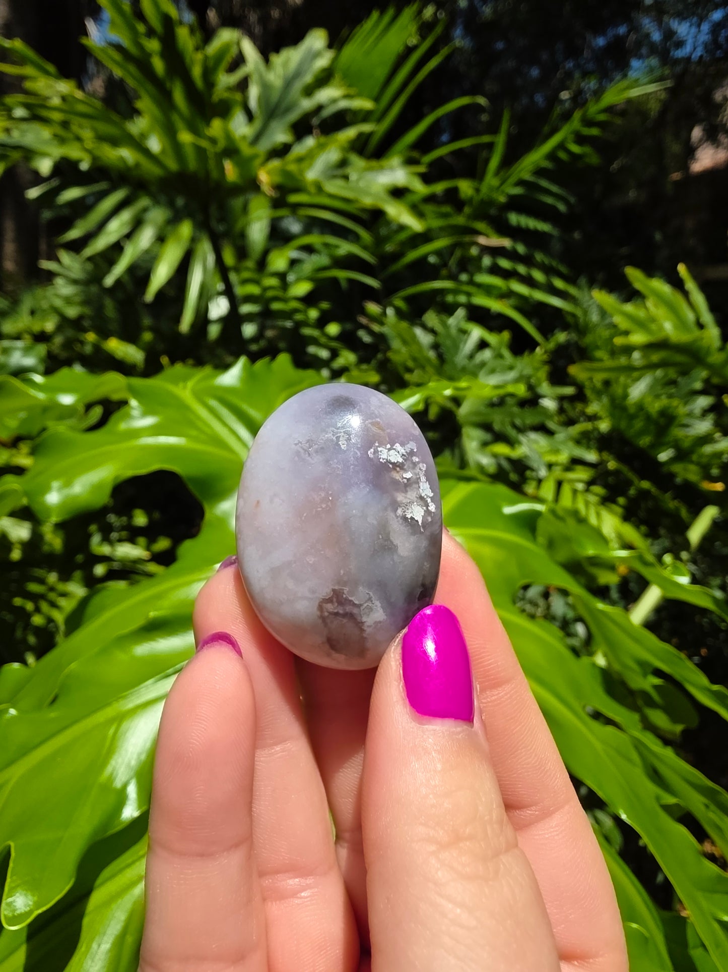 Blue Flower Agate Palm Stone [A]
