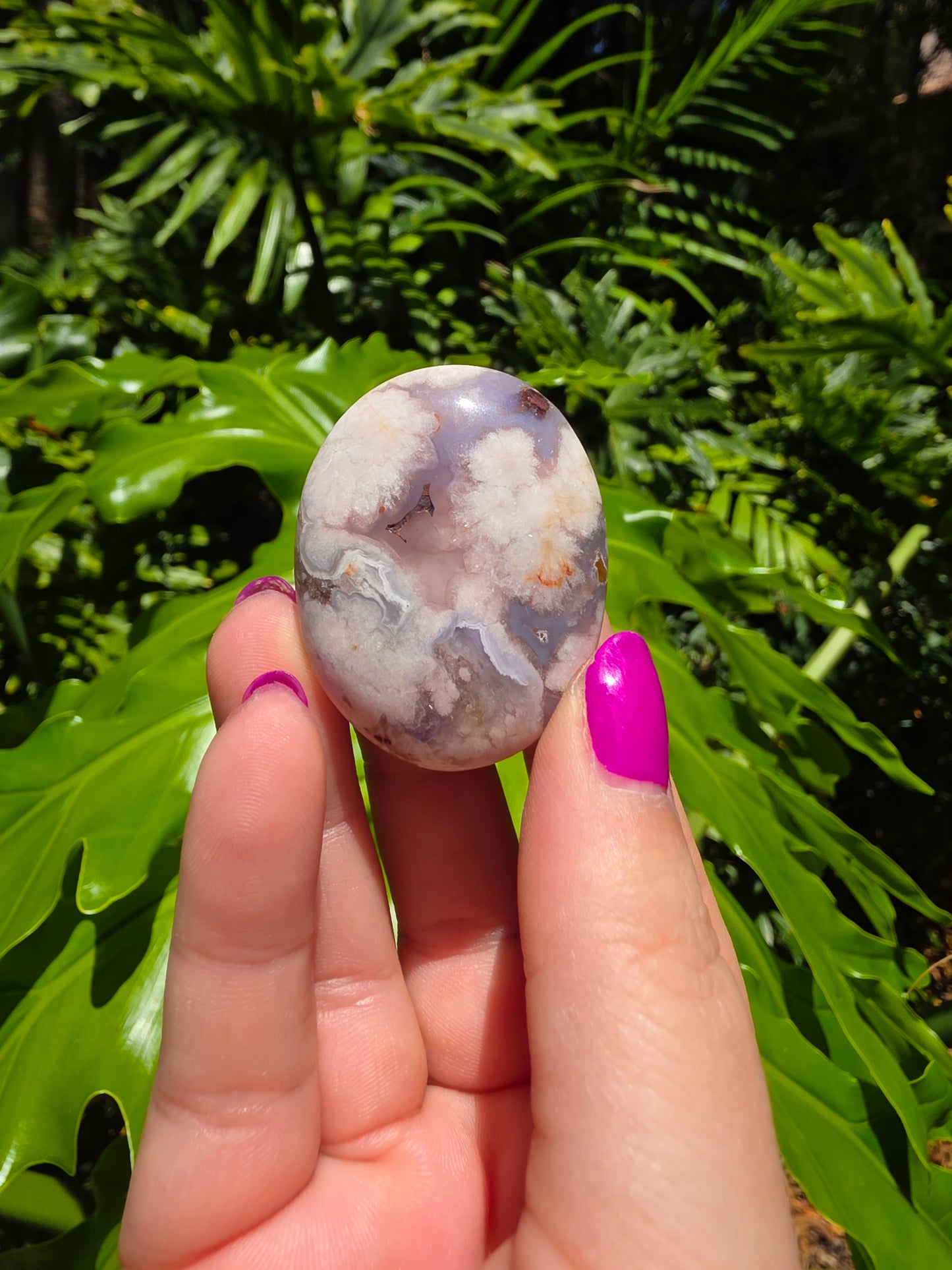 Blue Flower Agate Palm Stone [B]