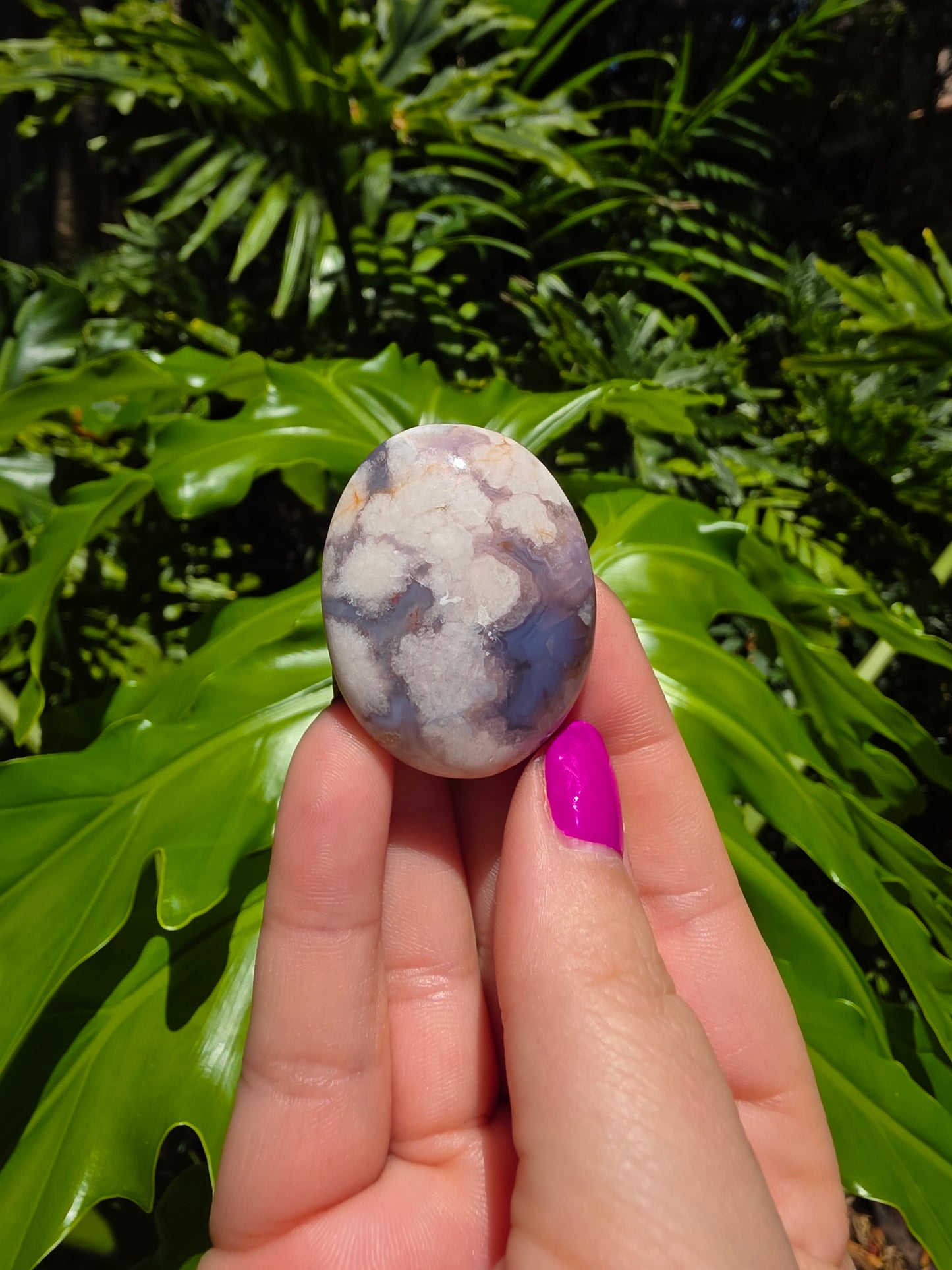 Blue Flower Agate Palm Stone [B]