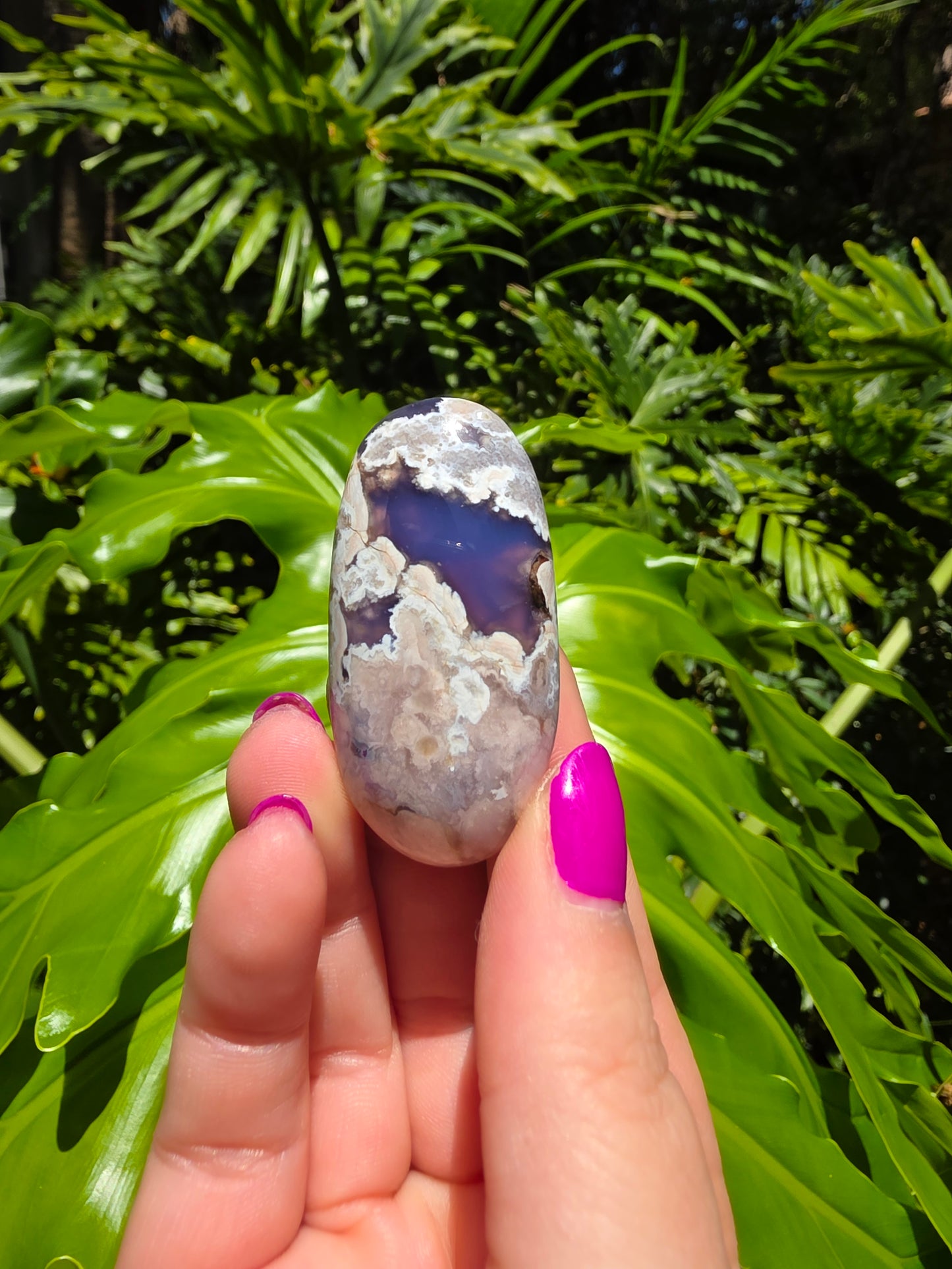 Blue Flower Agate Palm Stone [C]