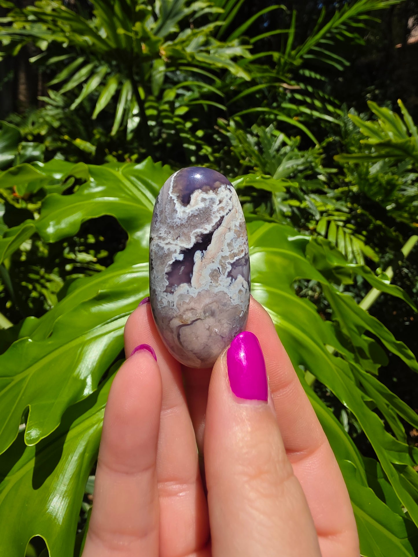 Blue Flower Agate Palm Stone [C]