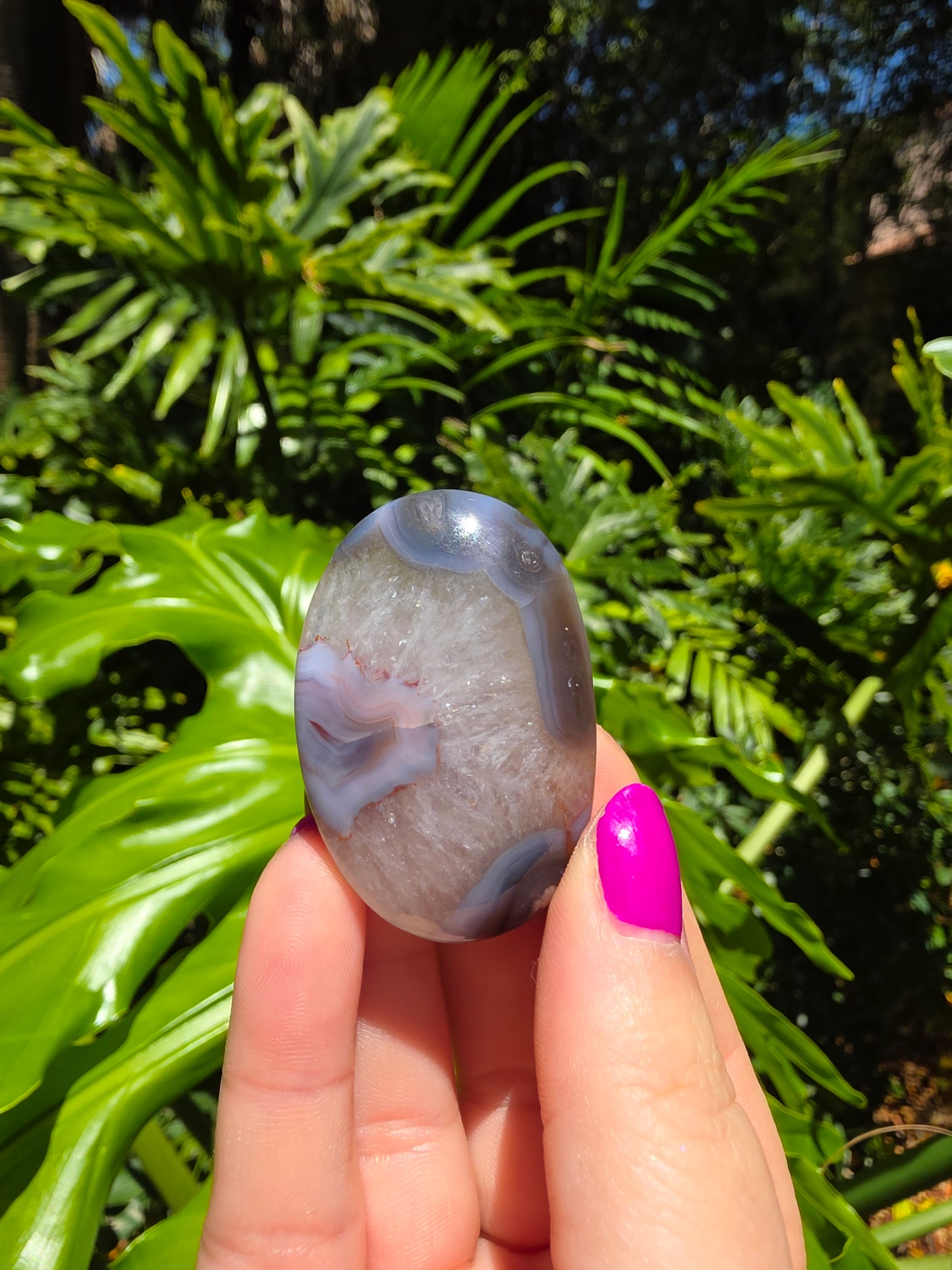 Blue Flower Agate Palm Stone [E]