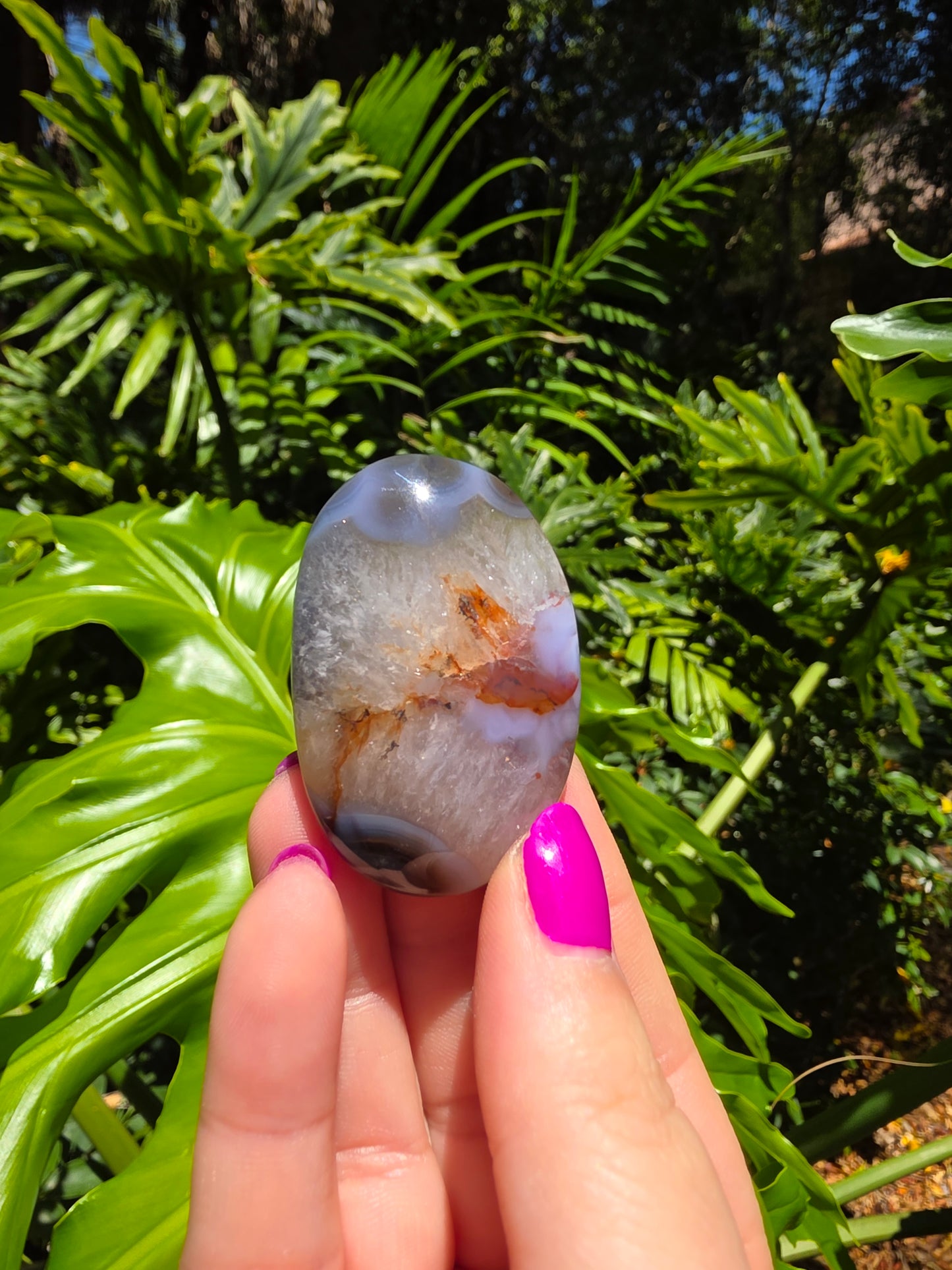 Blue Flower Agate Palm Stone [E]