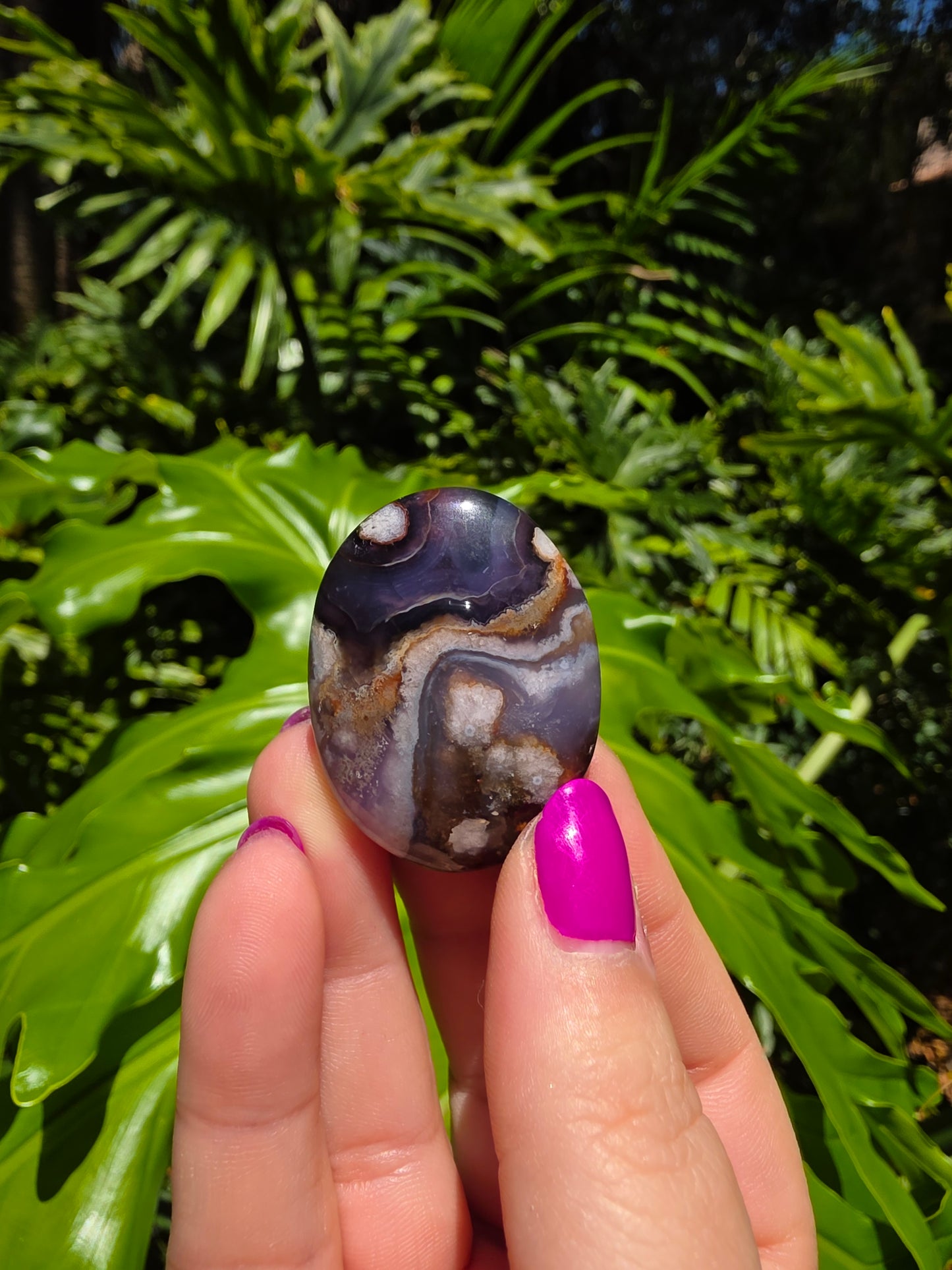 Blue Flower Agate Palm Stone [F]