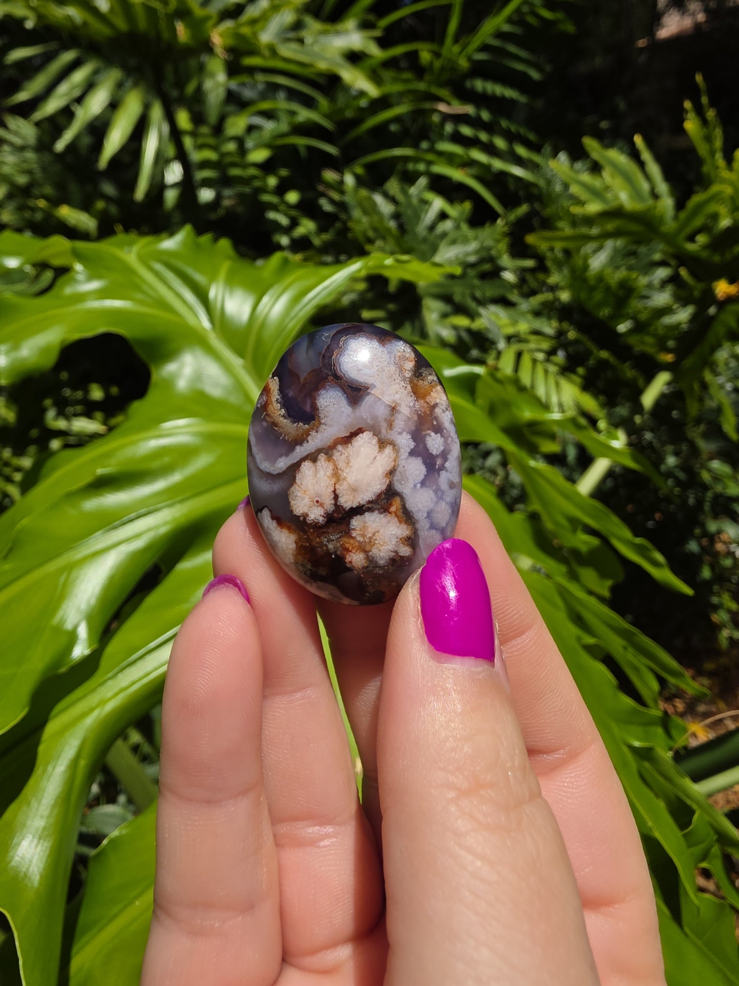 Blue Flower Agate Palm Stone [F]
