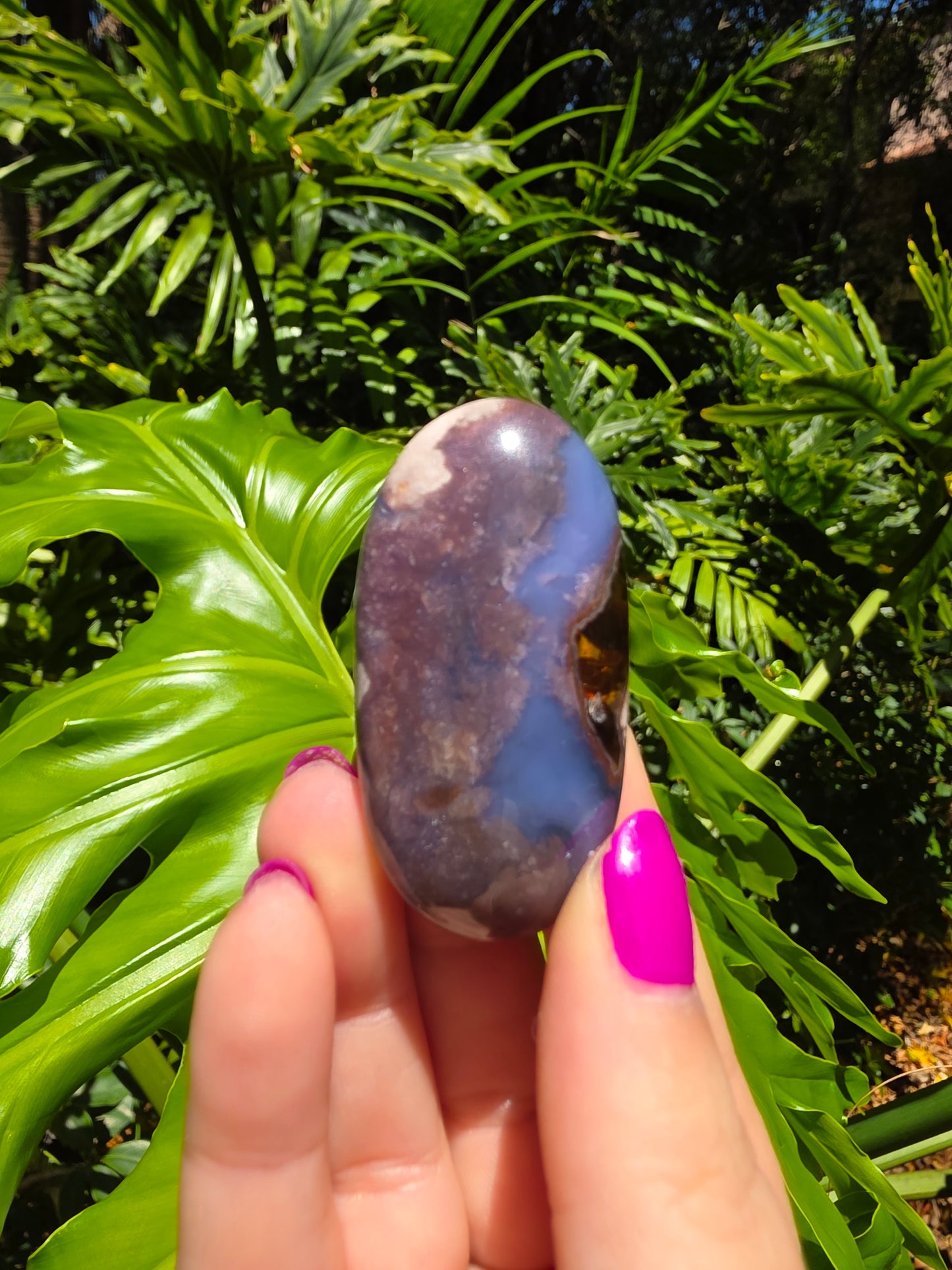 Blue Flower Agate Palm Stone [G]