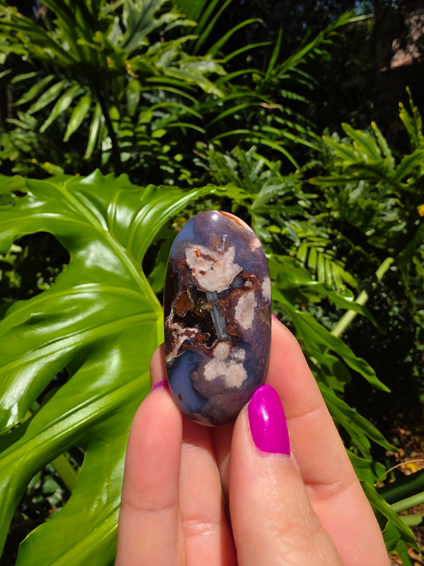 Blue Flower Agate Palm Stone [G]