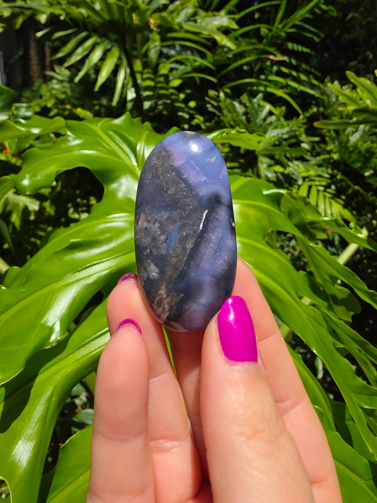 Blue Flower Agate Palm Stone [H]