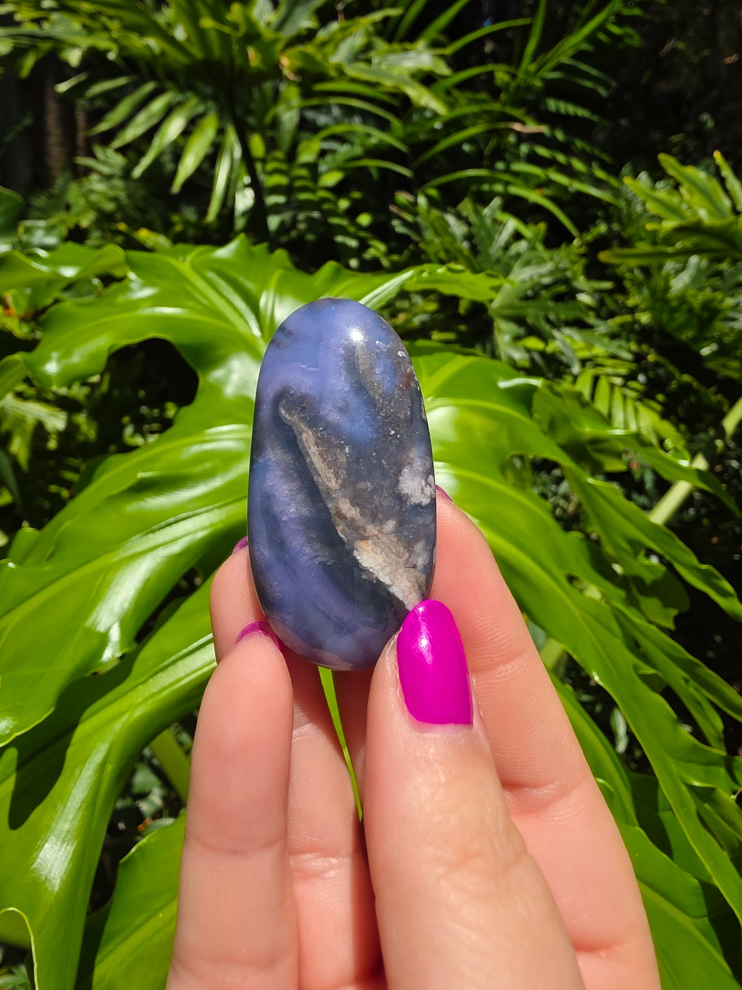 Blue Flower Agate Palm Stone [H]