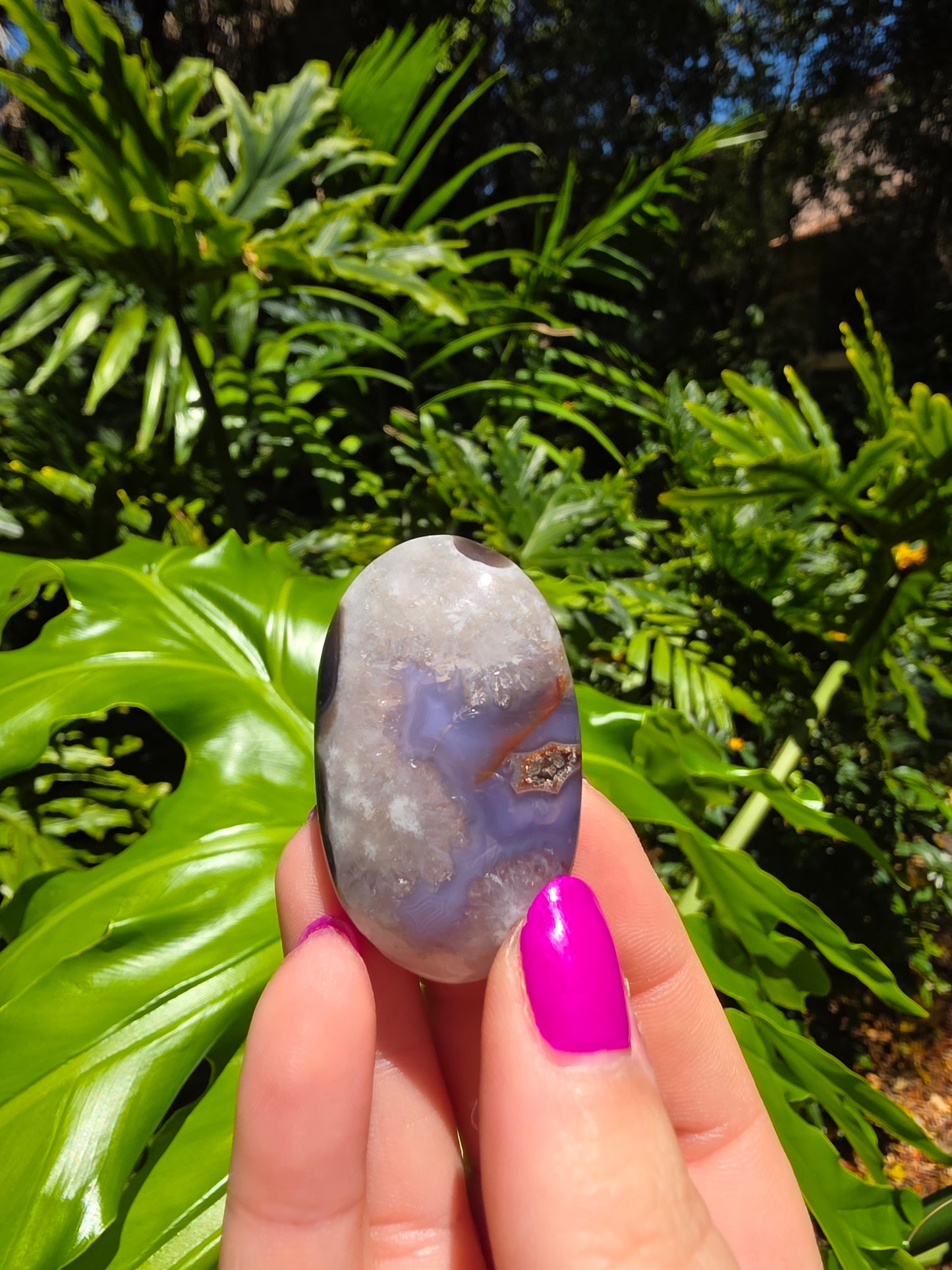 Blue Flower Agate Palm Stone [I]