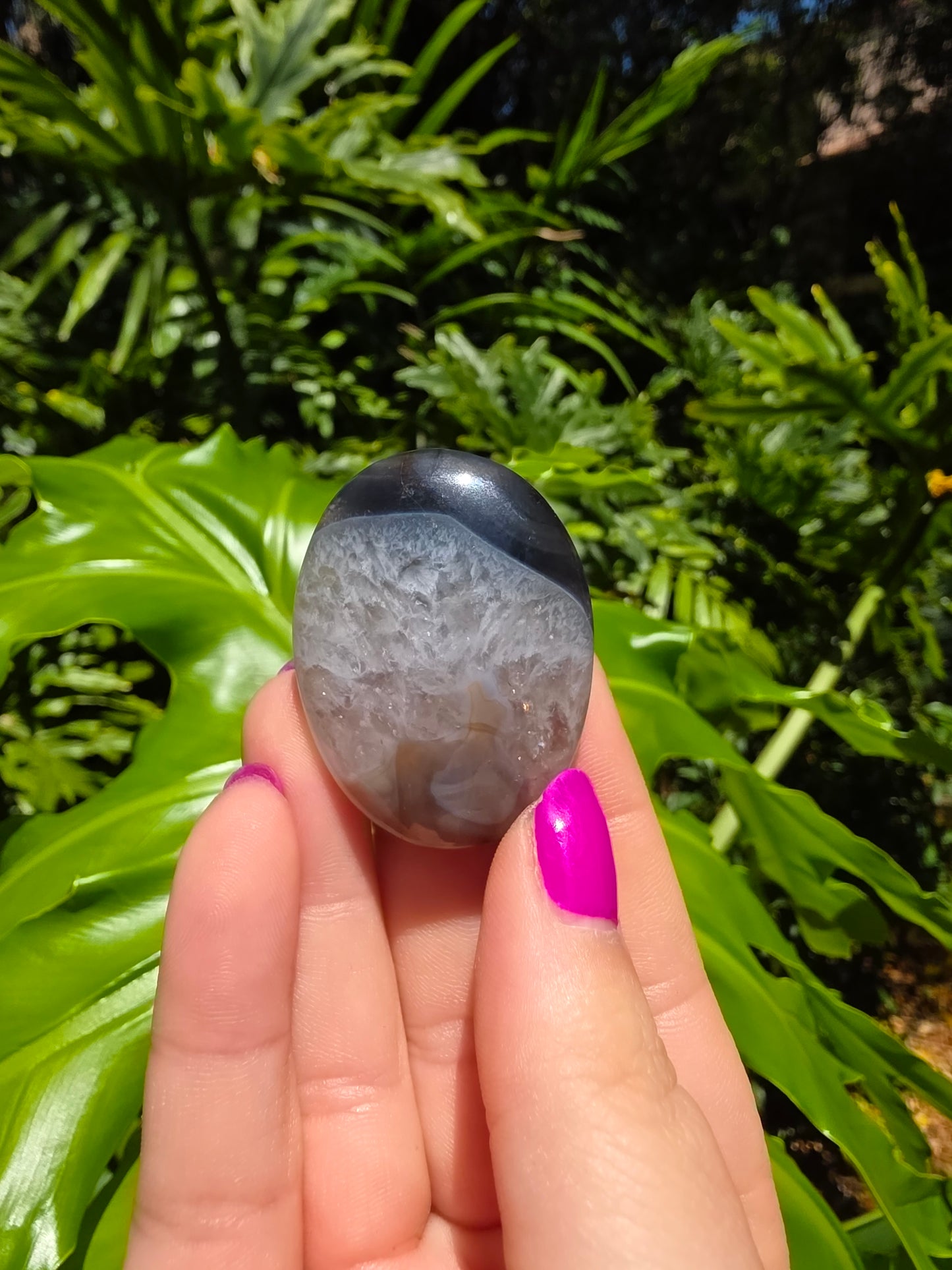 Blue Flower Agate Palm Stone [J]