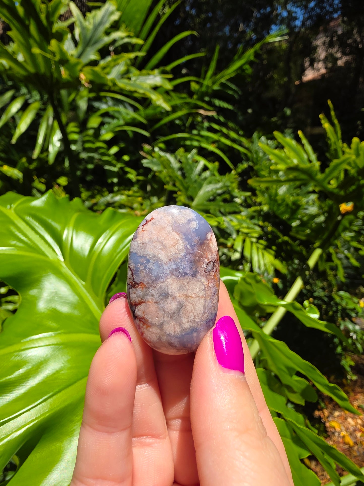 Blue Flower Agate Palm Stone [K]
