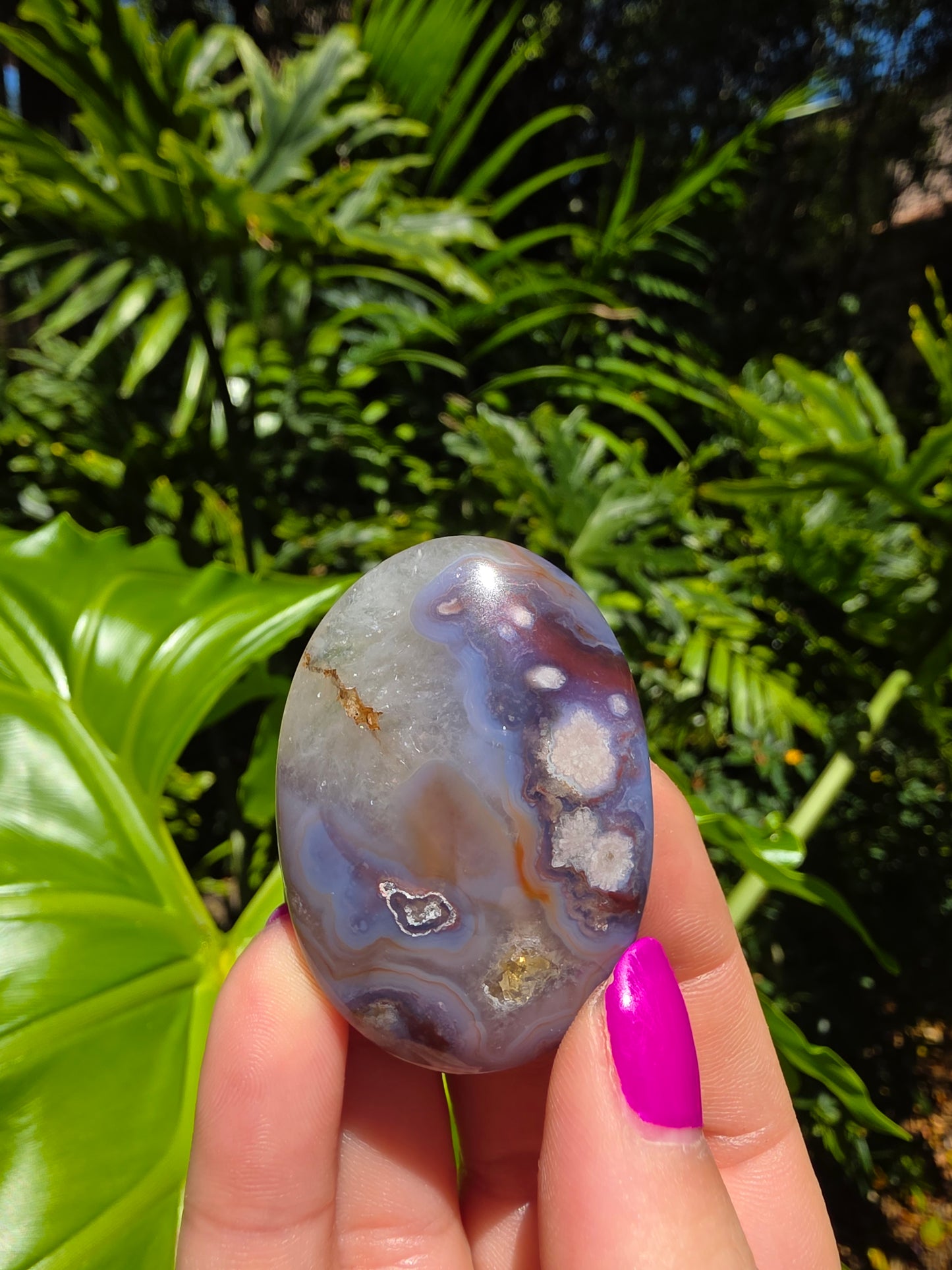 Blue Flower Agate Palm Stone [M]
