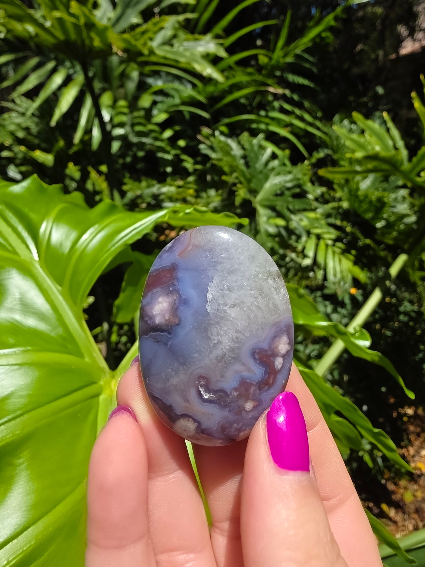 Blue Flower Agate Palm Stone [M]