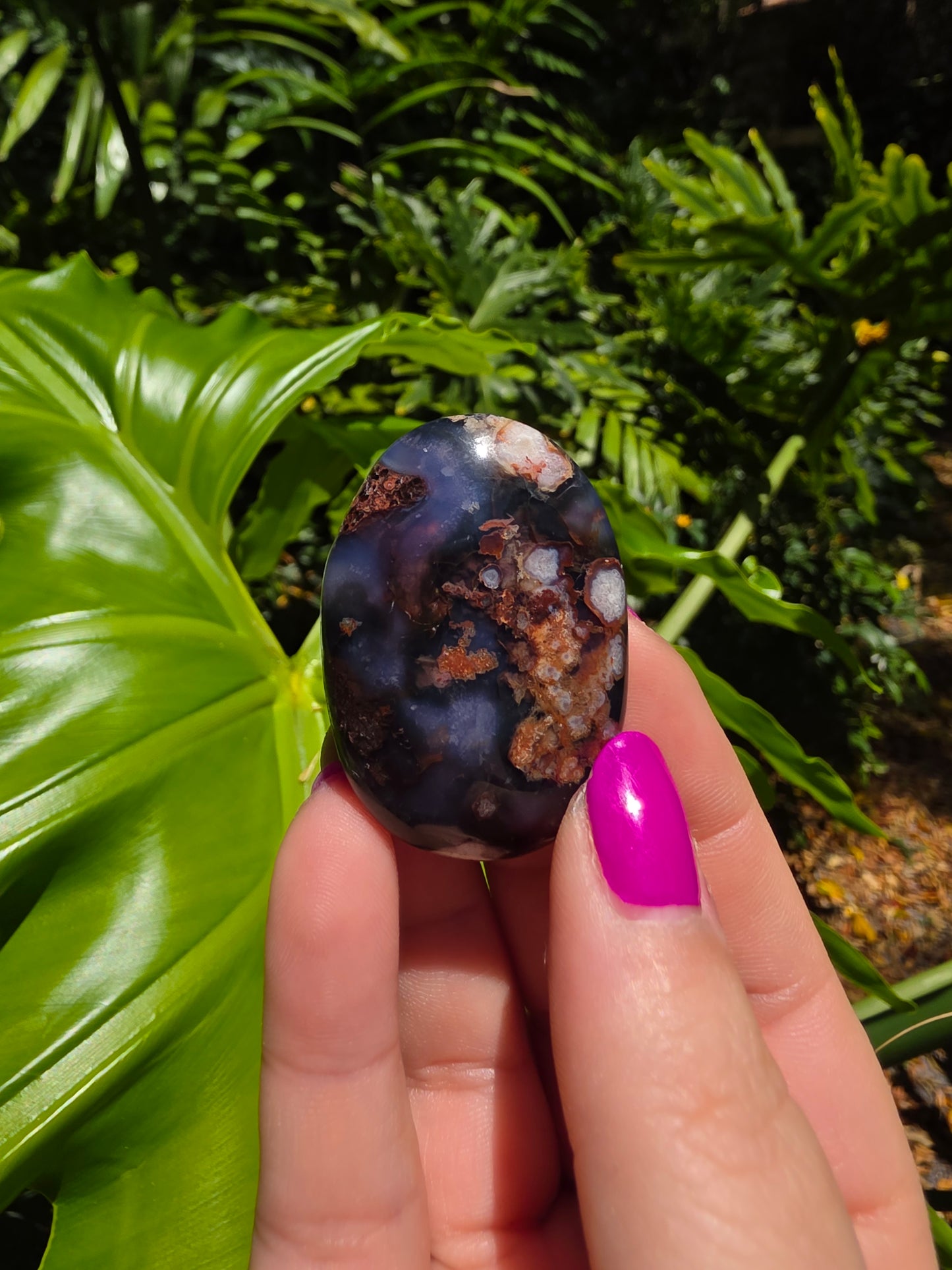 Blue Flower Agate Palm Stone [N]