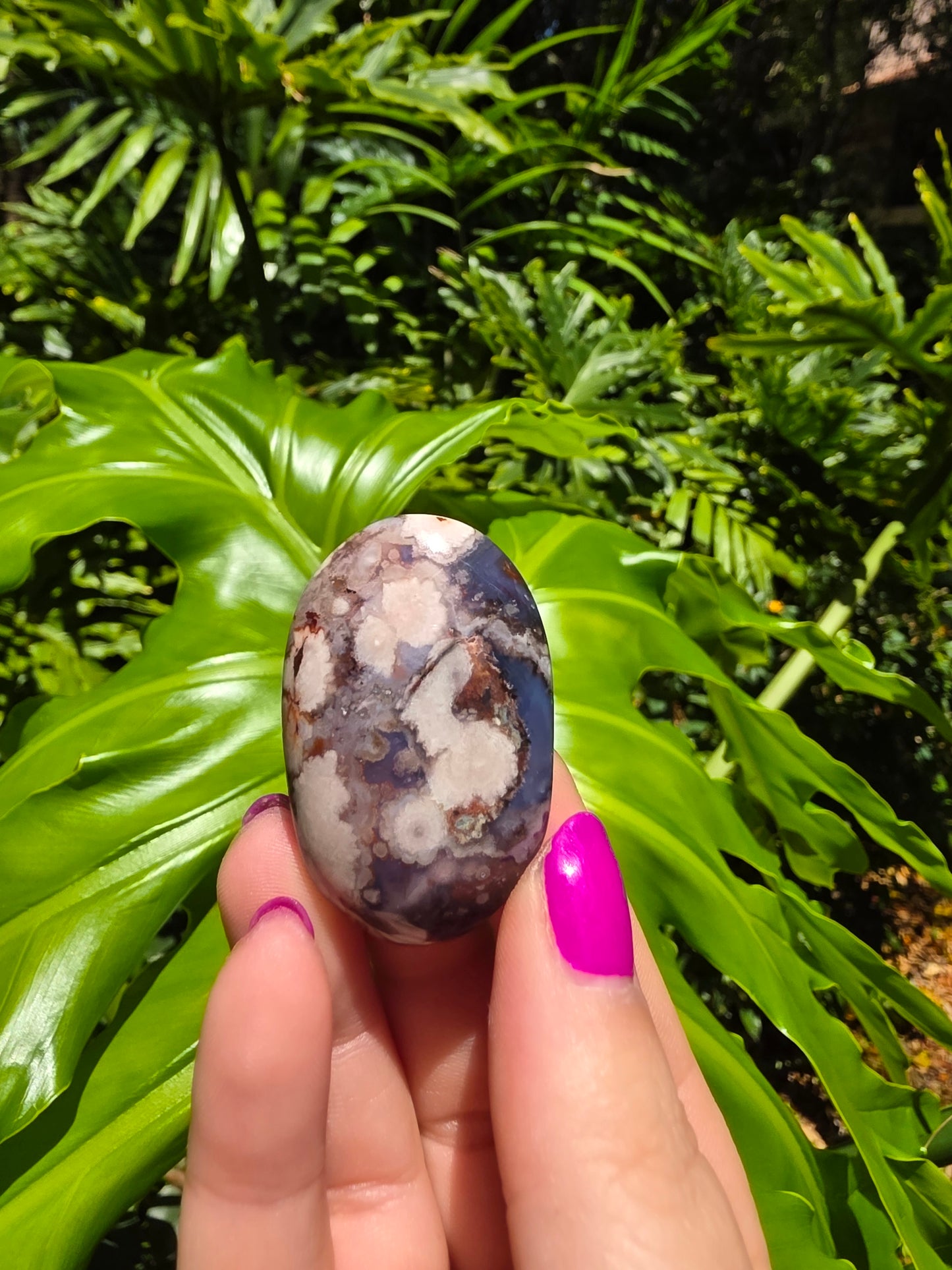Blue Flower Agate Palm Stone [O]