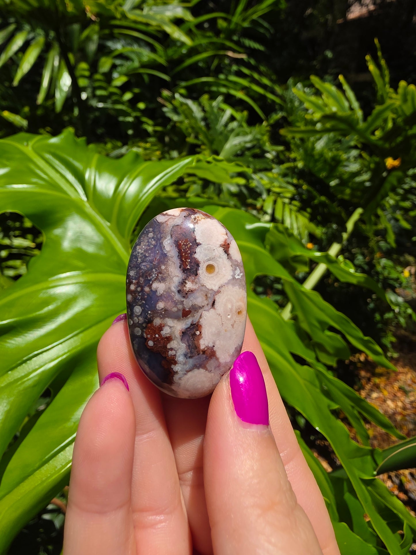 Blue Flower Agate Palm Stone [O]