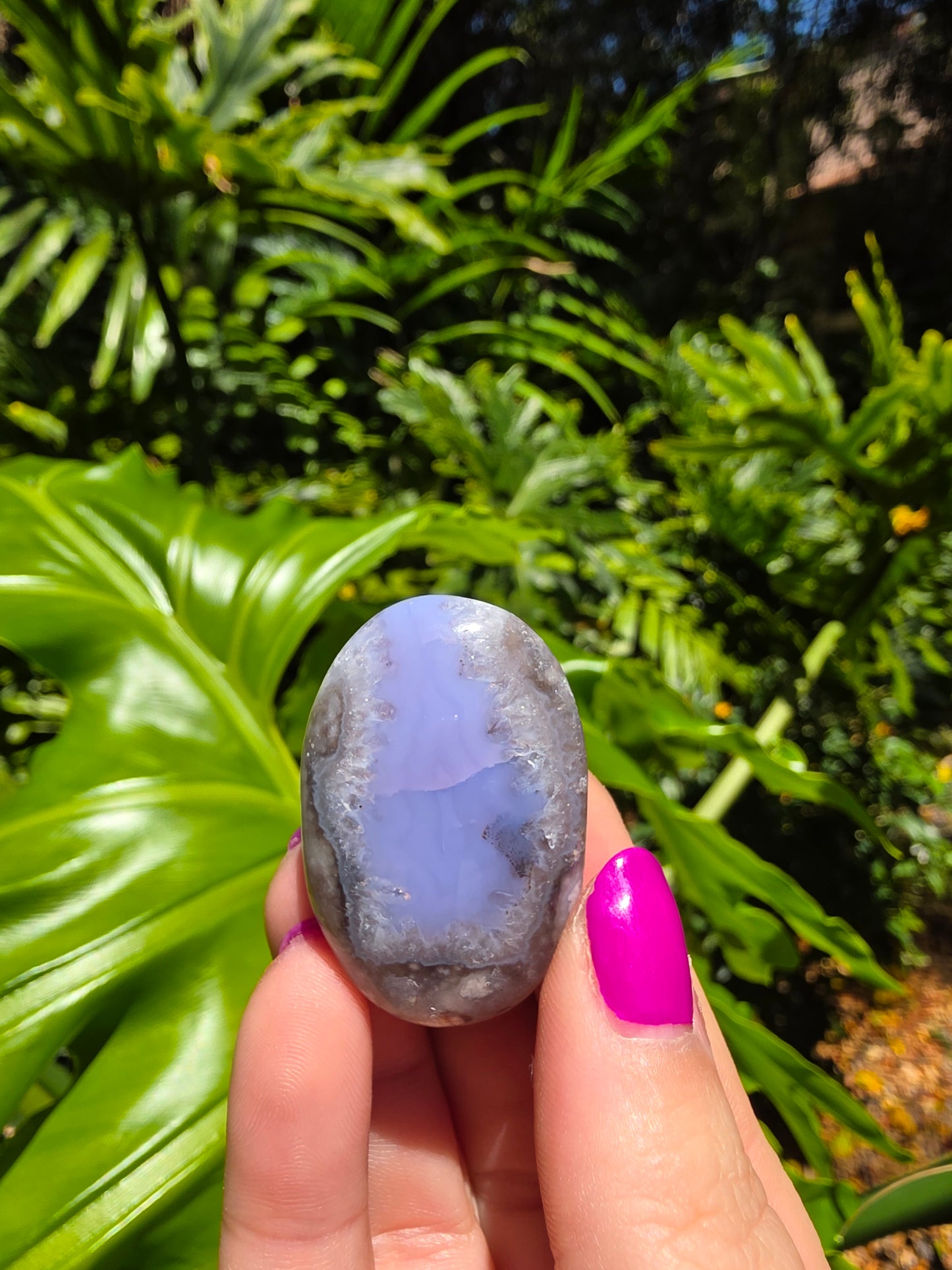 Blue Flower Agate Palm Stone [P]