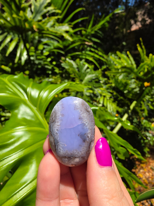 Blue Flower Agate Palm Stone [P]