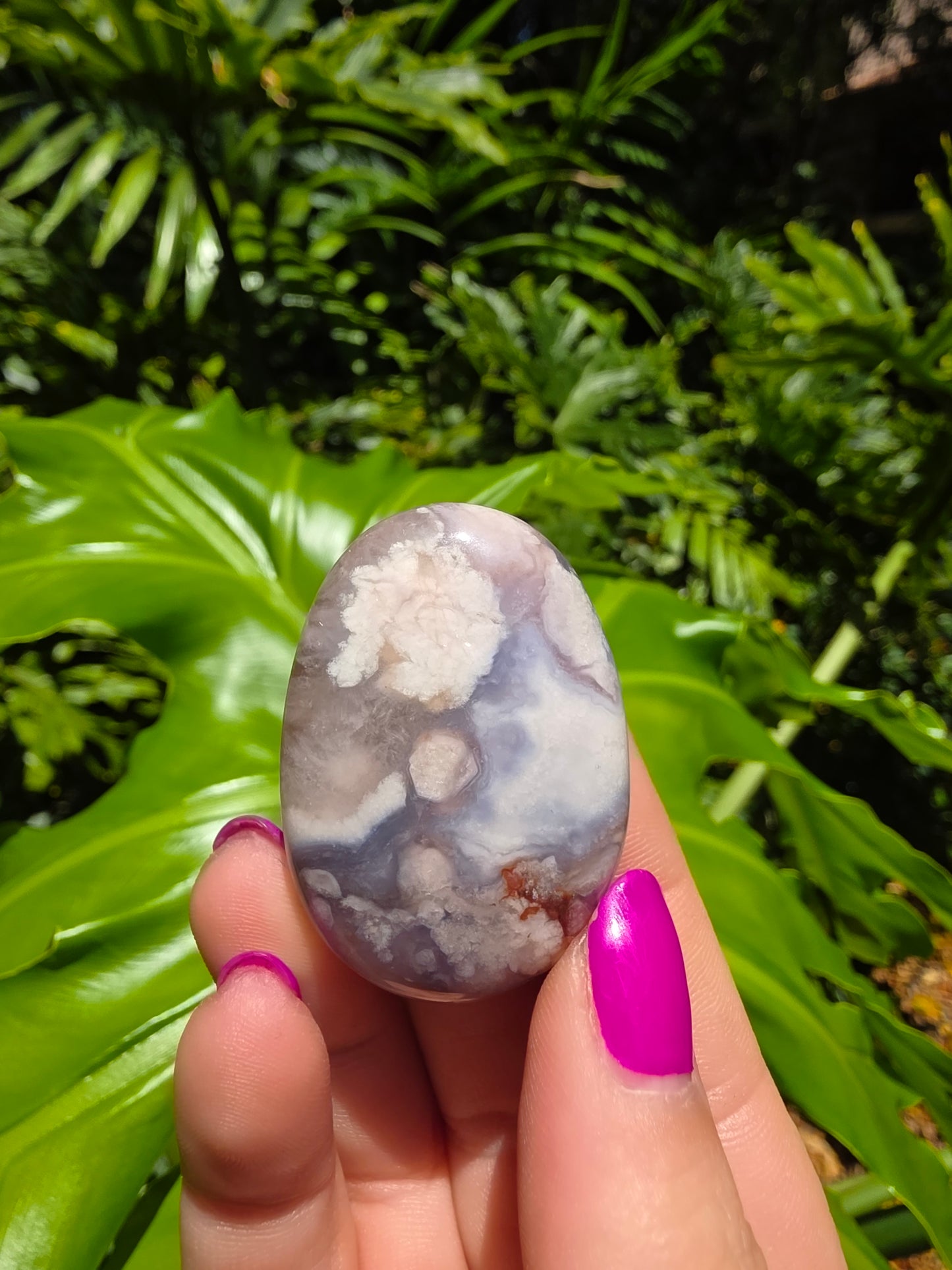 Blue Flower Agate Palm Stone [Q]