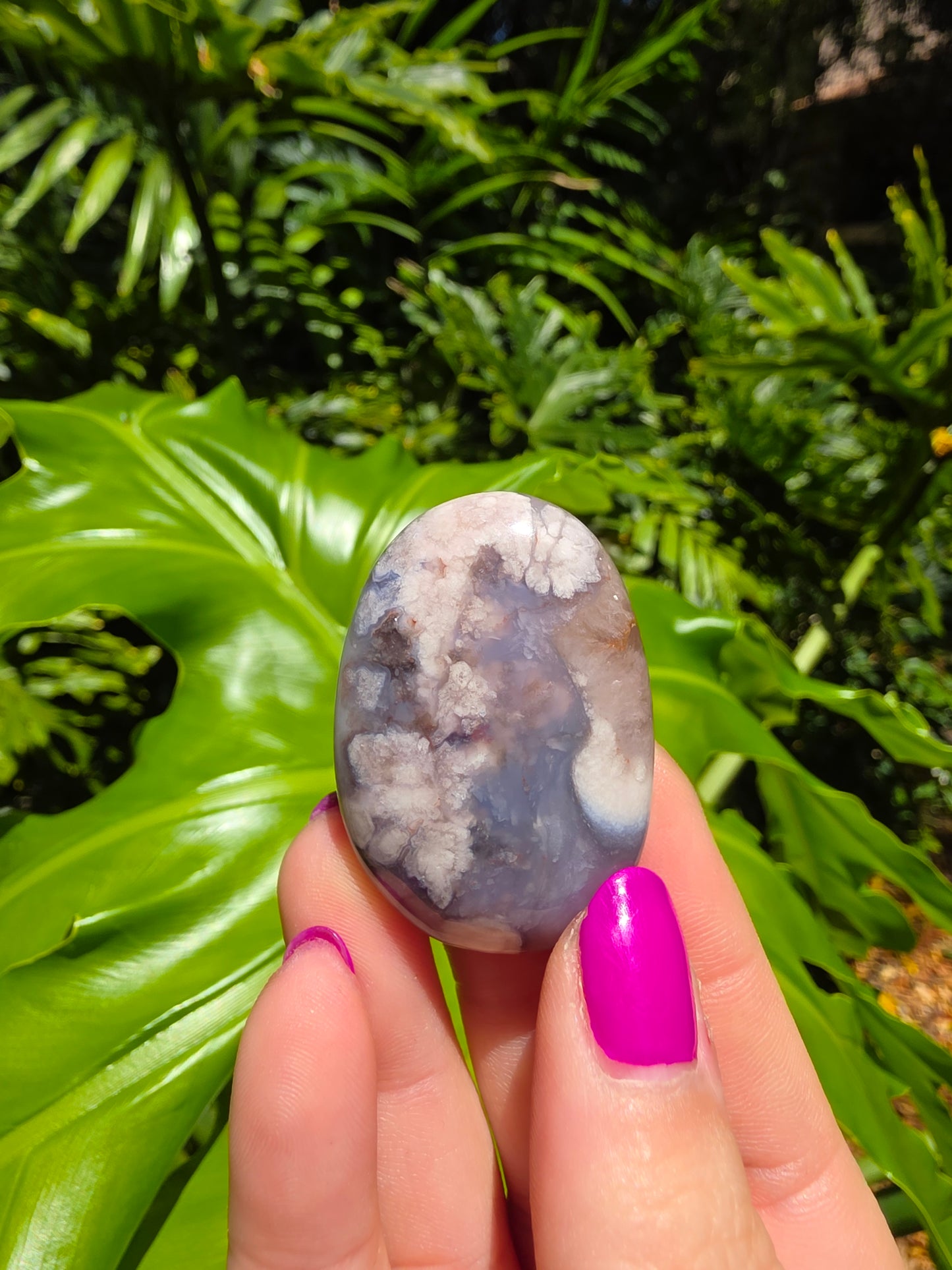 Blue Flower Agate Palm Stone [Q]
