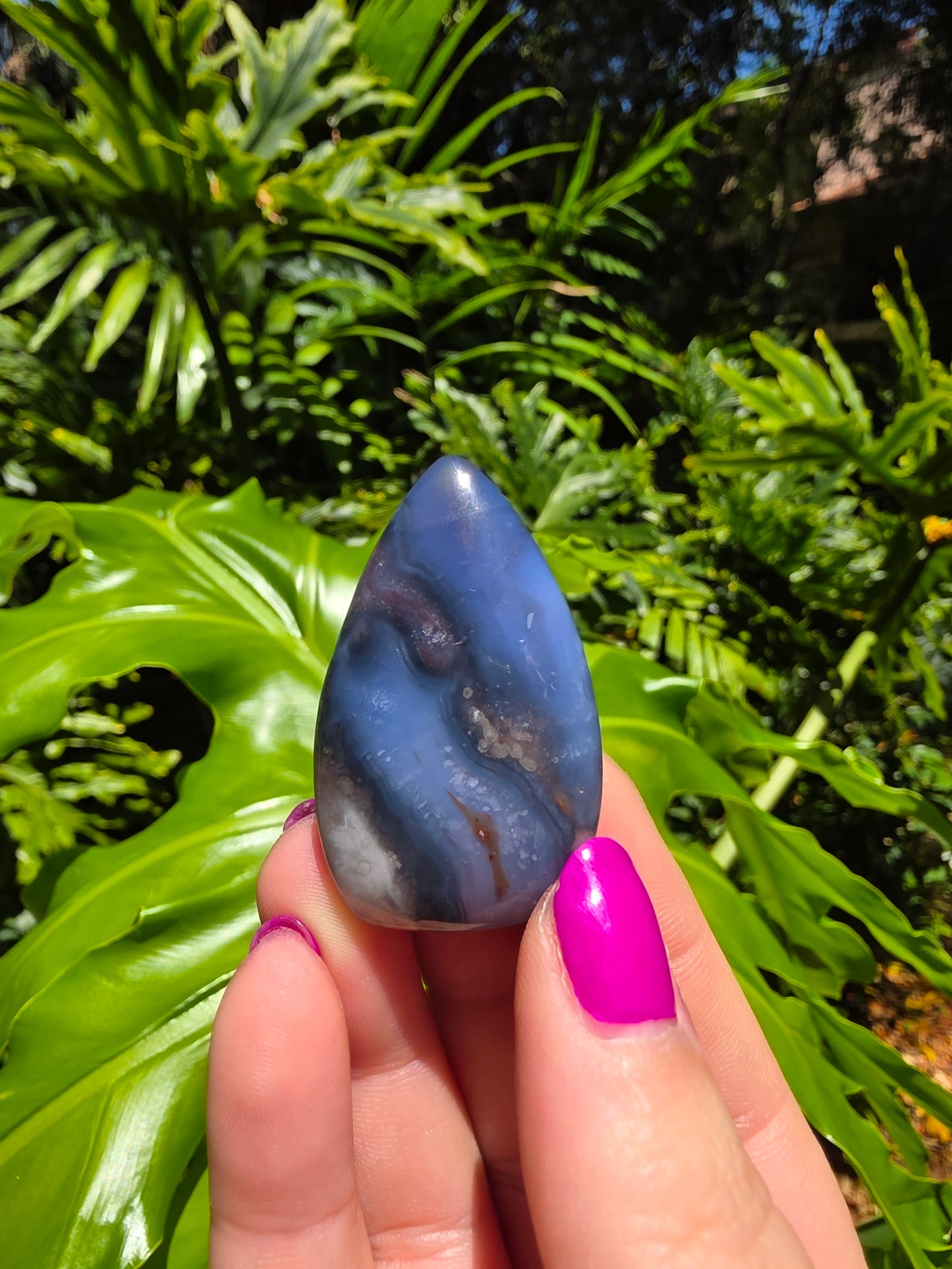 Blue Flower Agate Palm Stone [R]