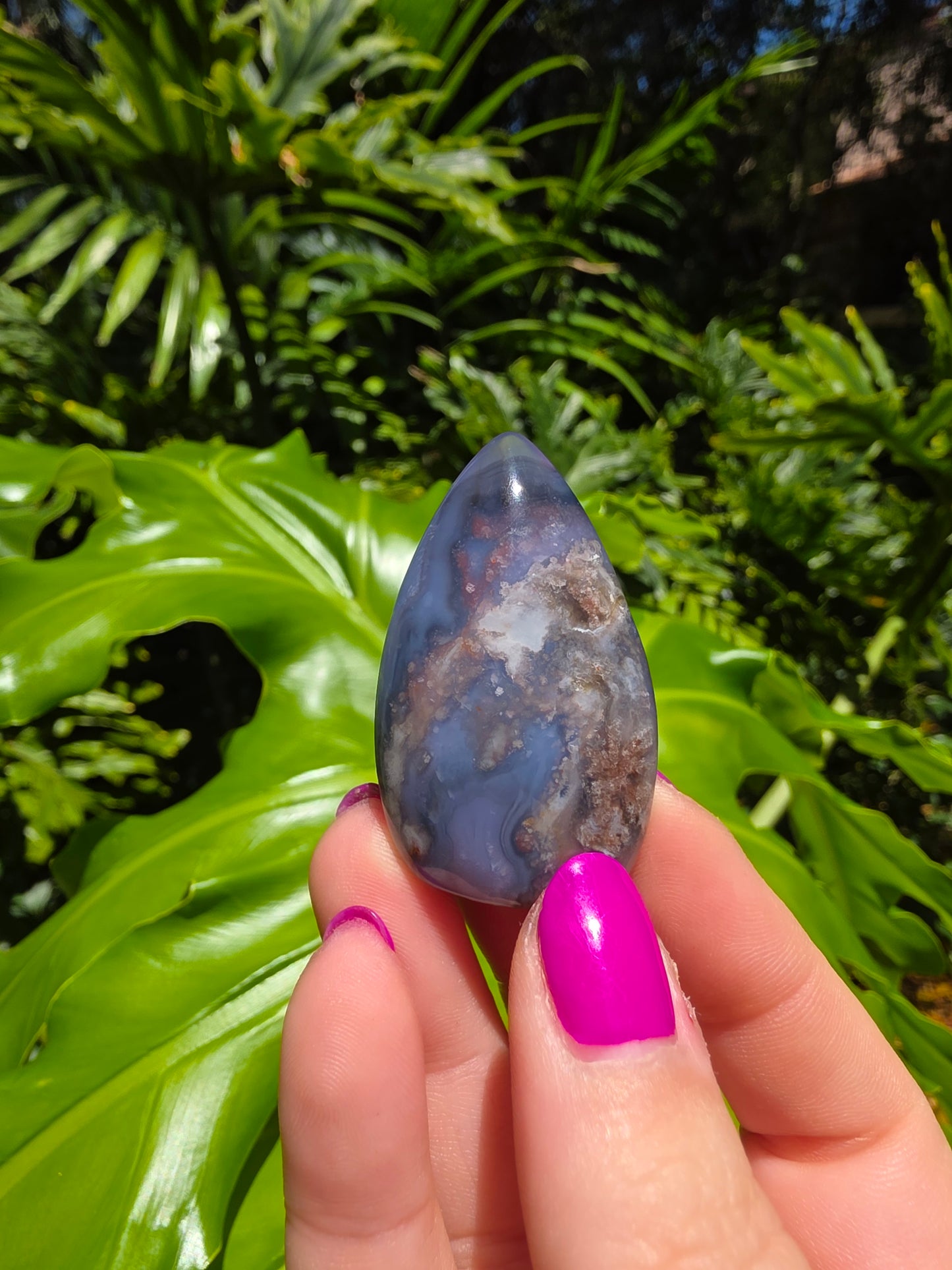 Blue Flower Agate Palm Stone [R]