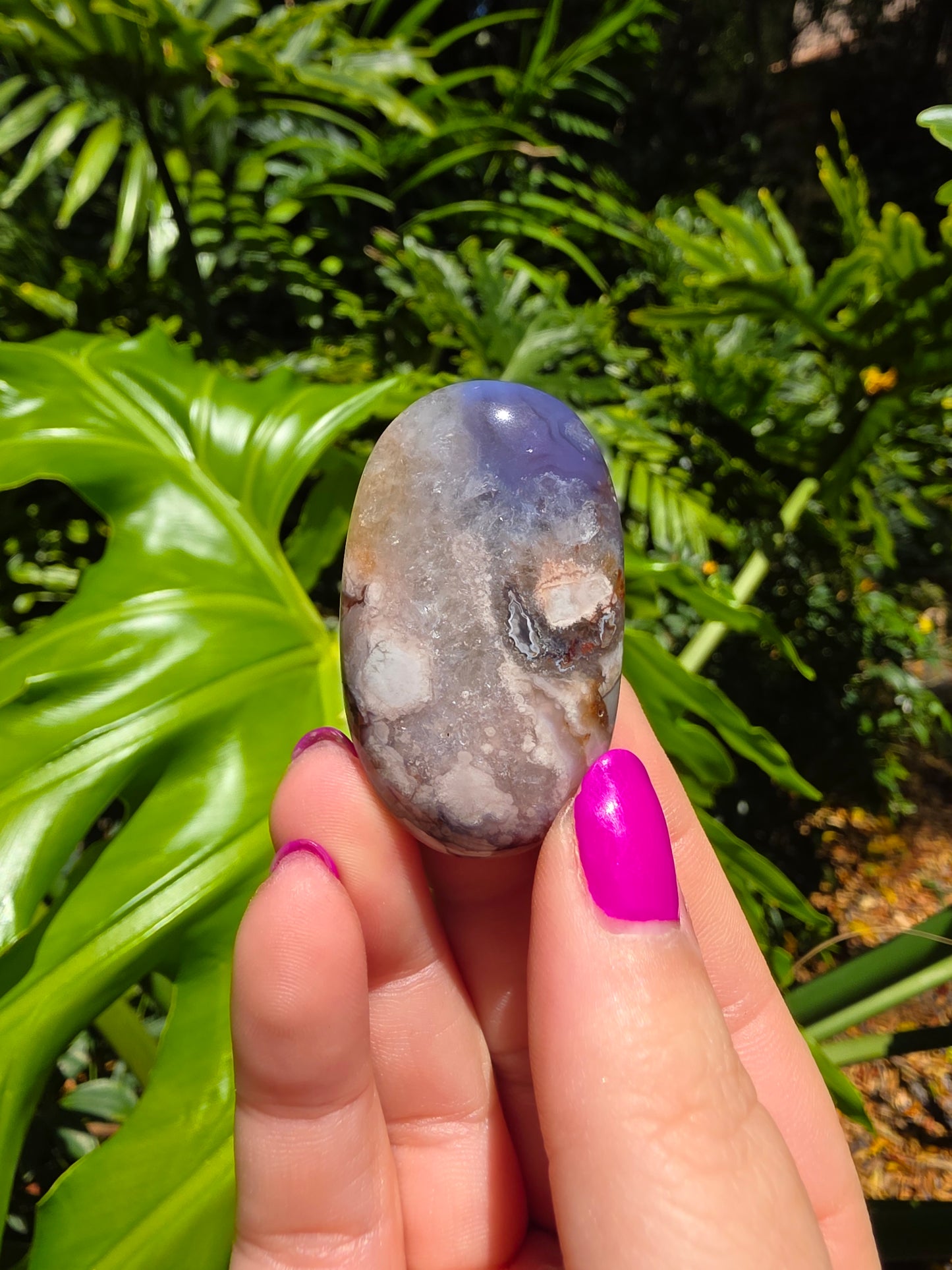 Blue Flower Agate Palm Stone [S]