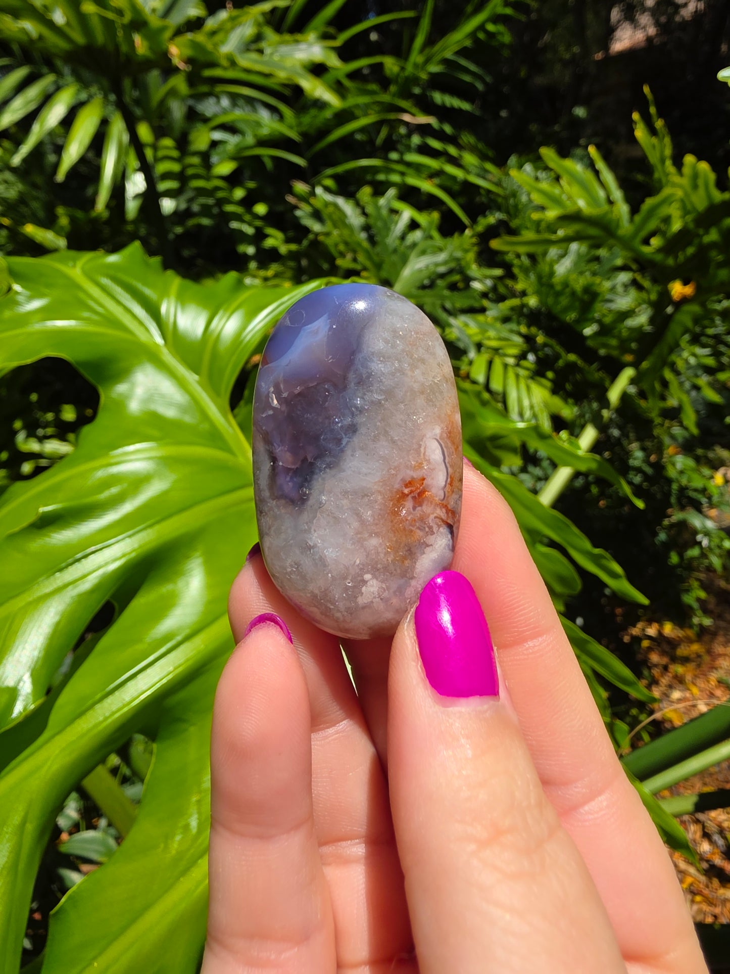 Blue Flower Agate Palm Stone [S]