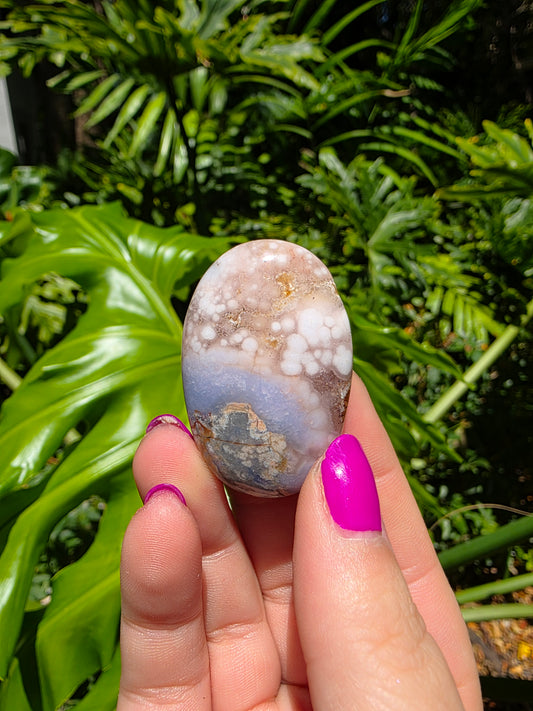 Blue Flower Agate Palm Stone [T]