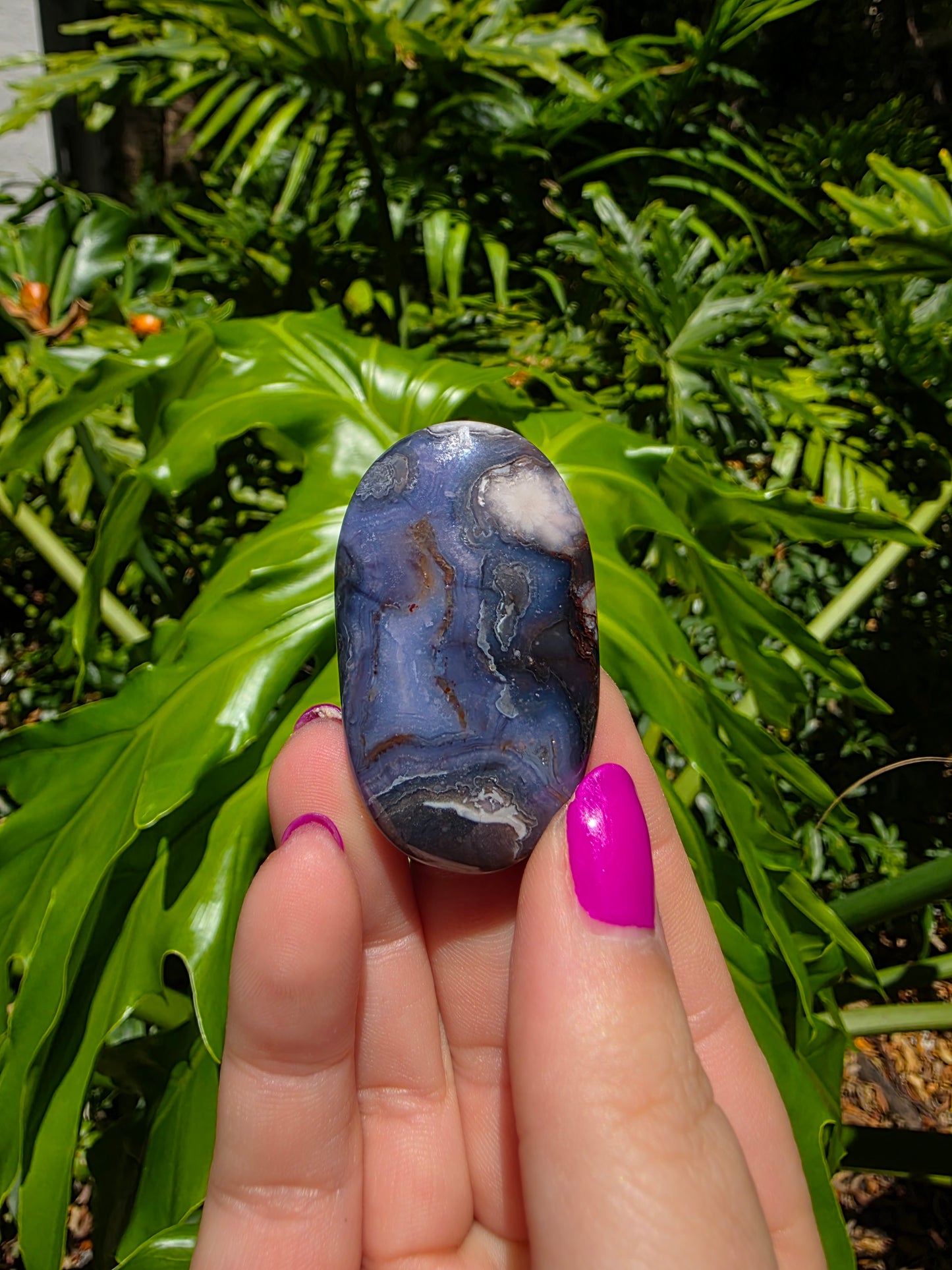 Blue Flower Agate Palm Stone [V]
