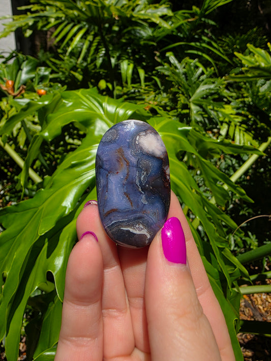 Blue Flower Agate Palm Stone • Option V • China