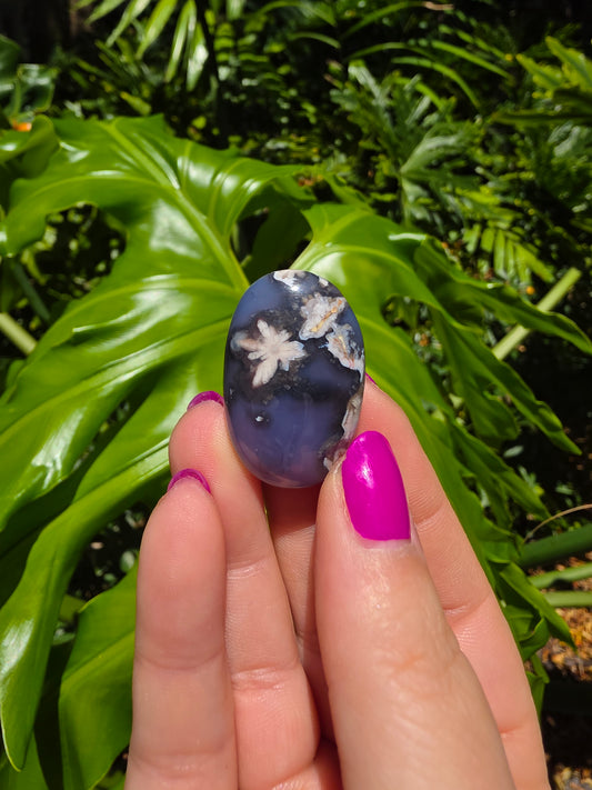 Blue Flower Agate Palm Stone [Y]