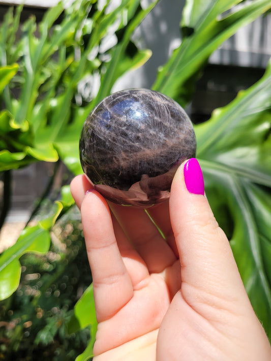 Black Flashy Moonstone Sphere [B]