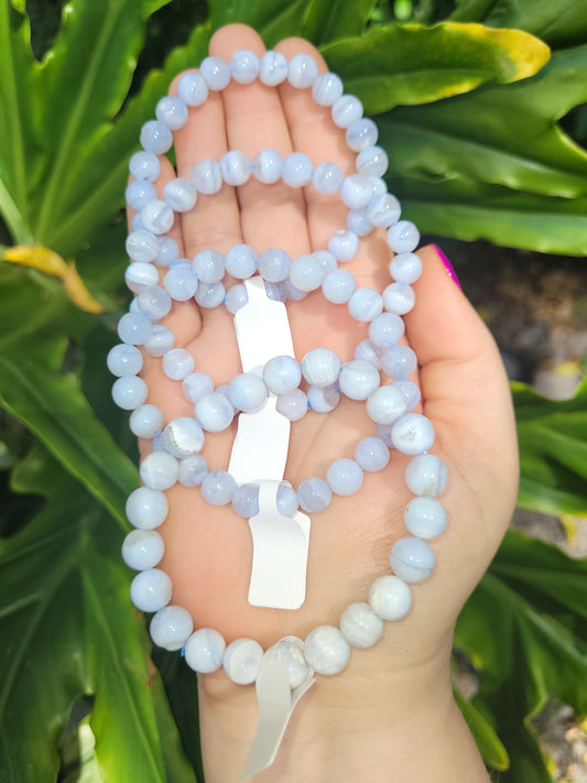 Blue Lace Agate Beaded Bracelet (8mm)