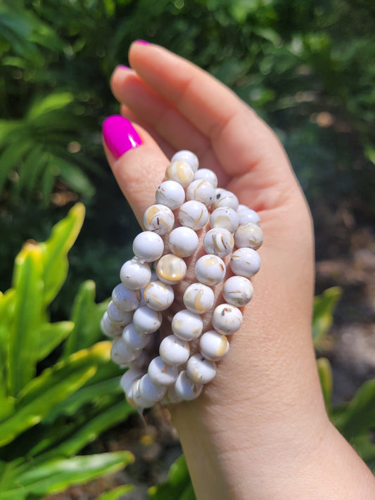 Mother of Pearl Beaded Bracelet • 8mm