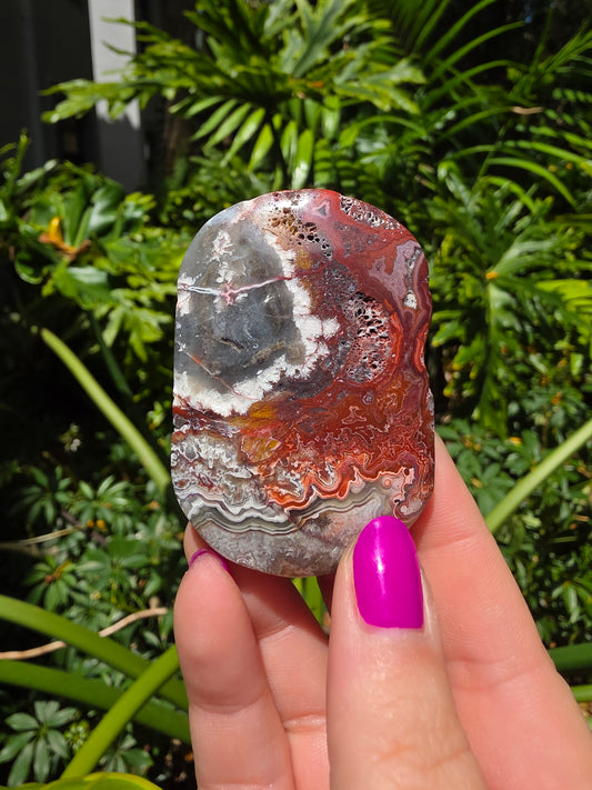Red Mexican Crazy Lace Agate Palm Stone [AA]