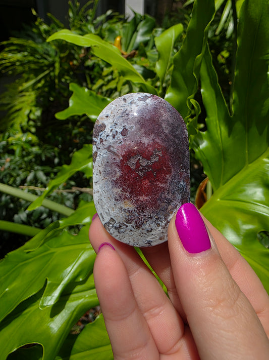 Red Mexican Crazy Lace Agate Palm Stone [C]