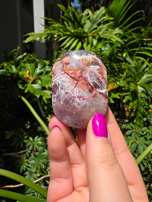 Red Mexican Crazy Lace Agate Palm Stone [EE]
