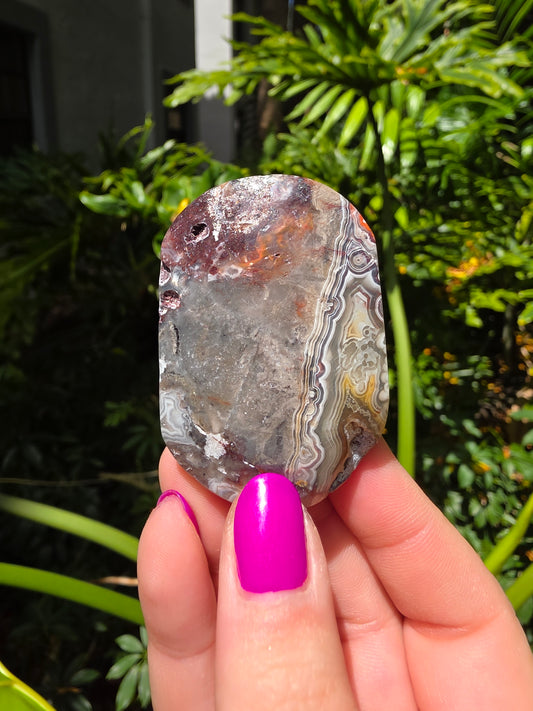 Red Crazy Lace Agate Palm Stone • Option FF