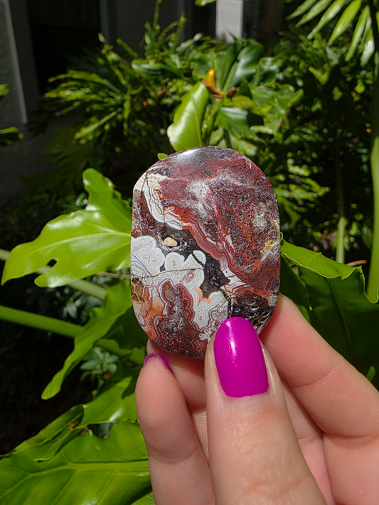 Red Crazy Lace Agate Palm Stone • Option M