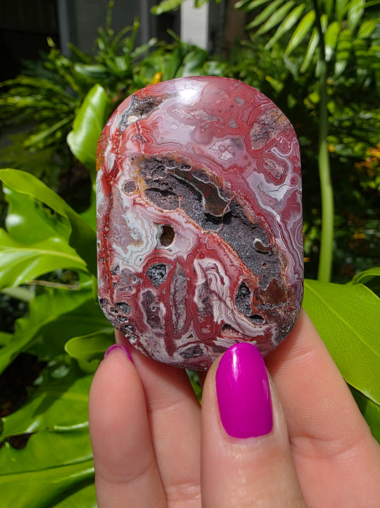 Red Mexican Crazy Lace Agate Palm Stone [P]