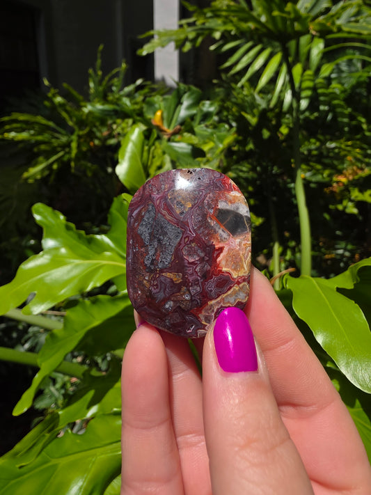 Red Mexican Crazy Lace Agate Palm Stone [S]