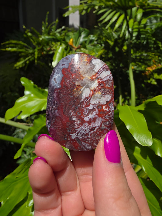 Red Mexican Crazy Lace Agate Palm Stone [V]