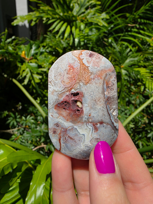 Red Mexican Crazy Lace Agate Palm Stone [X]