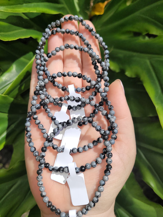 Snowflake Obsidian Beaded Bracelet (4mm)