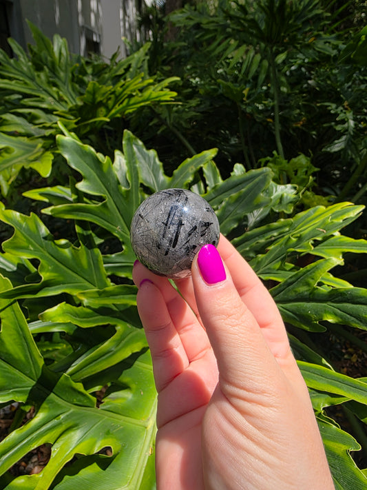 Black Tourmaline Rutilated Quartz Sphere [B]