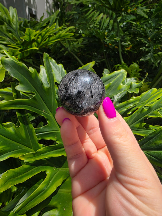 Black Tourmaline Rutilated Quartz Sphere [A]