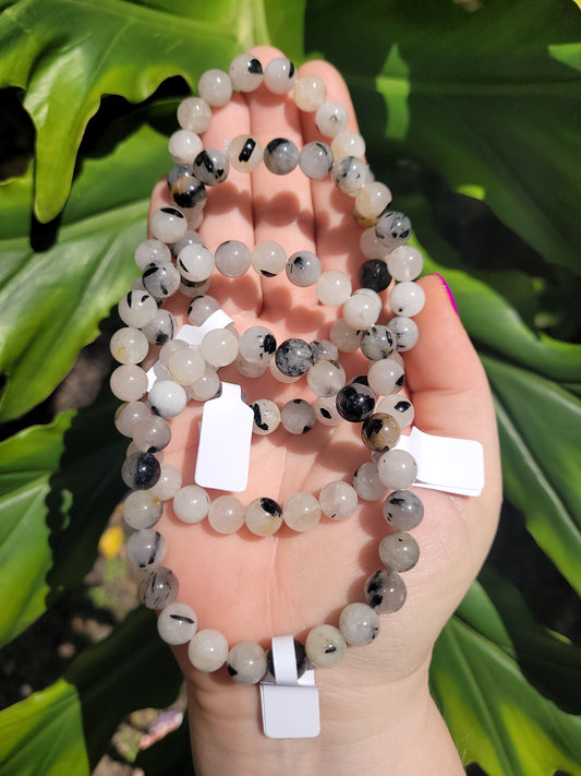 Tourmaline in Quartz Beaded Bracelet (8mm)